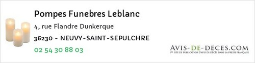 Avis de décès - Neuvy Saint Sepulchre - Pompes Funebres Leblanc