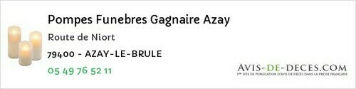 Avis de décès - Moncoutant - Pompes Funebres Gagnaire Azay