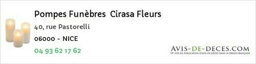 Avis de décès - Beaulieu-sur-Mer - Pompes Funèbres Cirasa Fleurs
