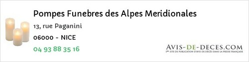 Avis de décès - Beaulieu-sur-Mer - Pompes Funebres des Alpes Meridionales