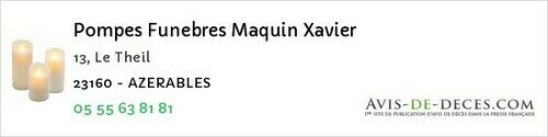 Avis de décès - Saint-Dizier-Les-Domaines - Pompes Funebres Maquin Xavier