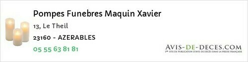 Avis de décès - Lussat - Pompes Funebres Maquin Xavier