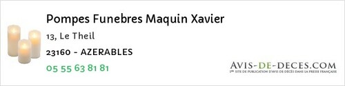 Avis de décès - Mourioux-Vieilleville - Pompes Funebres Maquin Xavier