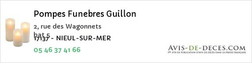 Avis de décès - Saint-Clément-Des-Baleines - Pompes Funebres Guillon
