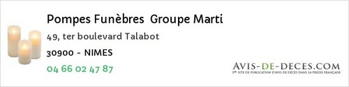 Avis de décès - Les Salles-du-Gardon - Pompes Funèbres Groupe Marti