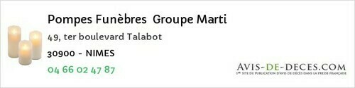 Avis de décès - Les Salles-du-Gardon - Pompes Funèbres Groupe Marti