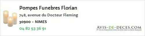 Avis de décès - Caissargues - Pompes Funebres Florian