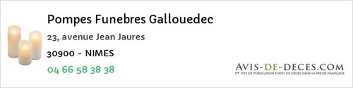 Avis de décès - Caveirac - Pompes Funebres Gallouedec