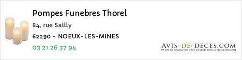 Avis de décès - Noeux-les-Mines - Pompes Funebres Thorel