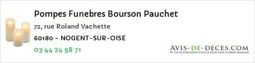 Avis de décès - Coye-la-Forêt - Pompes Funebres Bourson Pauchet