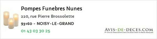 Avis de décès - Bagnolet - Pompes Funebres Nunes