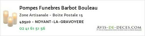 Avis de décès - Cléré-sur-Layon - Pompes Funebres Barbot Bouleau