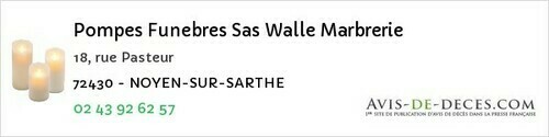 Avis de décès - Sargé-Lès-Le-Mans - Pompes Funebres Sas Walle Marbrerie