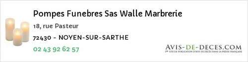 Avis de décès - Noyen-sur-Sarthe - Pompes Funebres Sas Walle Marbrerie