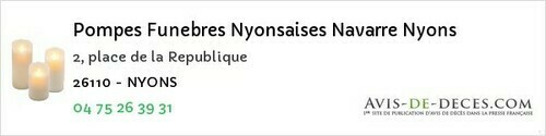 Avis de décès - Pont-de-L'isère - Pompes Funebres Nyonsaises Navarre Nyons