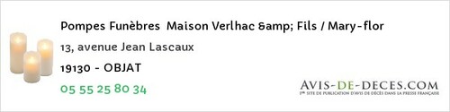 Avis de décès - Vars-sur-Roseix - Pompes Funèbres Maison Verlhac & Fils / Mary-flor