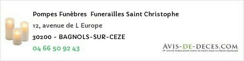 Avis de décès - Aimargues - Pompes Funèbres Funerailles Saint Christophe
