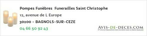 Avis de décès - Laudun-l'Ardoise - Pompes Funèbres Funerailles Saint Christophe