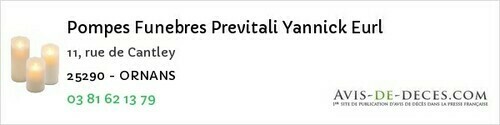 Avis de décès - Sochaux - Pompes Funebres Previtali Yannick Eurl