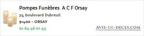 Avis de décès - Arpajon - Pompes Funèbres A C F Orsay