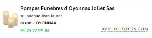 Avis de décès - Chaley - Pompes Funebres d'Oyonnax Jollet Sas