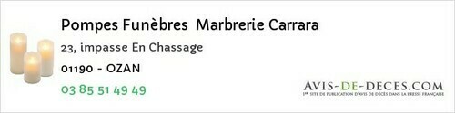 Avis de décès - Nantua - Pompes Funèbres Marbrerie Carrara