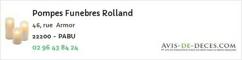 Avis de décès - Plélauff - Pompes Funebres Rolland