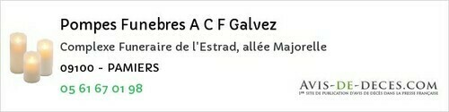 Avis de décès - Tarascon-sur-Ariège - Pompes Funebres A C F Galvez