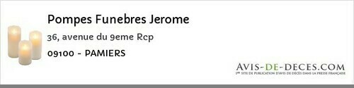 Avis de décès - Saverdun - Pompes Funebres Jerome