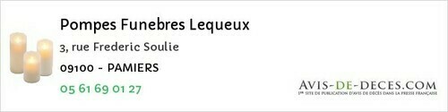Avis de décès - Saverdun - Pompes Funebres Lequeux