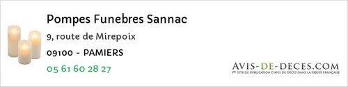 Avis de décès - Sentenac-de-Sérou - Pompes Funebres Sannac