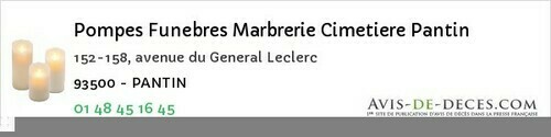 Avis de décès - Le Raincy - Pompes Funebres Marbrerie Cimetiere Pantin