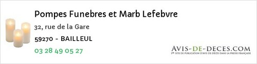 Avis de décès - La Gorgue - Pompes Funebres et Marb Lefebvre