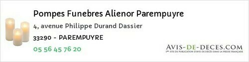 Avis de décès - Morizès - Pompes Funebres Alienor Parempuyre