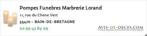 Avis de décès - Pont-Péan - Pompes Funebres Marbrerie Lorand