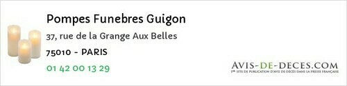 Avis de décès - Paris - Pompes Funebres Guigon