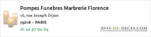 Avis de décès - Paris - Pompes Funebres Marbrerie Florence