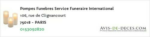 Avis de décès - Paris - Pompes Funebres Service Funeraire International