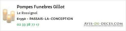 Avis de décès - Aube - Pompes Funebres Gillot