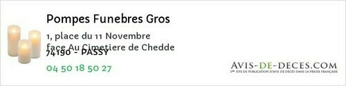 Avis de décès - Chedde - Pompes Funebres Gros