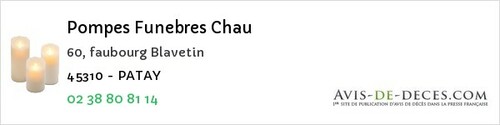 Avis de décès - Chevannes - Pompes Funebres Chau