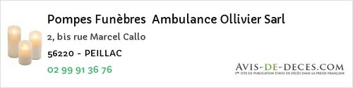 Avis de décès - Priziac - Pompes Funèbres Ambulance Ollivier Sarl