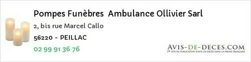 Avis de décès - Gueltas - Pompes Funèbres Ambulance Ollivier Sarl