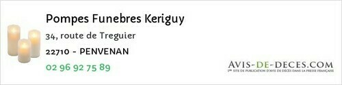 Avis de décès - Saint-jean-Kerdaniel - Pompes Funebres Keriguy