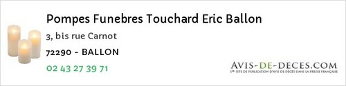 Avis de décès - Neufchâtel-en-Saosnois - Pompes Funebres Touchard Eric Ballon