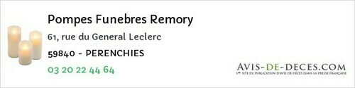 Avis de décès - Mouvaux - Pompes Funebres Remory
