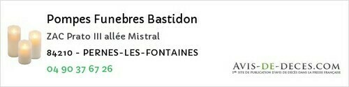 Avis de décès - Taillades - Pompes Funebres Bastidon