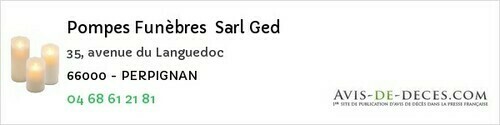 Avis de décès - Perpignan - Pompes Funèbres Sarl Ged