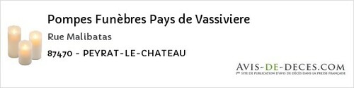 Avis de décès - Peyrat-le-Château - Pompes Funèbres Pays de Vassiviere