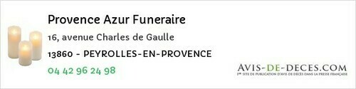 Avis de décès - Peyrolles En Provence - Provence Azur Funeraire